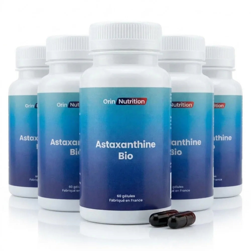 5 pots de 60 capsules d'astaxanthine bio 8 mg Algamo® fabriqué en France Orin Nutrition